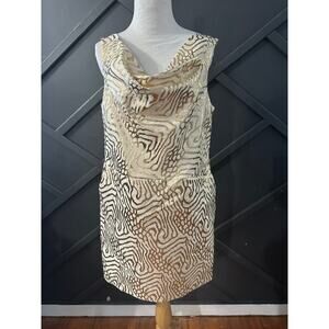 size 8 Gap Women's Cream Gold Metallic Dress Drape Neck Cocktail Party